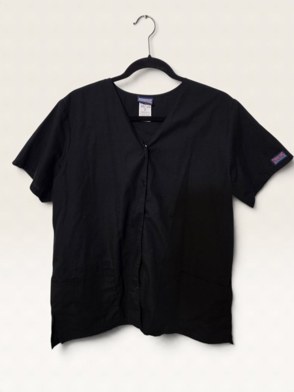 Cherokee Workwear Black Snap Front V-Neck Scrub Top Size L 4770